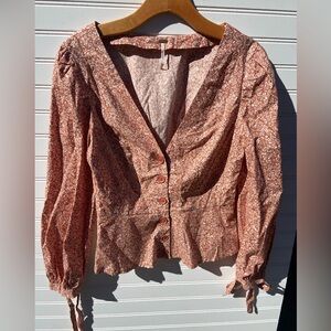 Free People Floral Print Peasant Prairie Boho Top